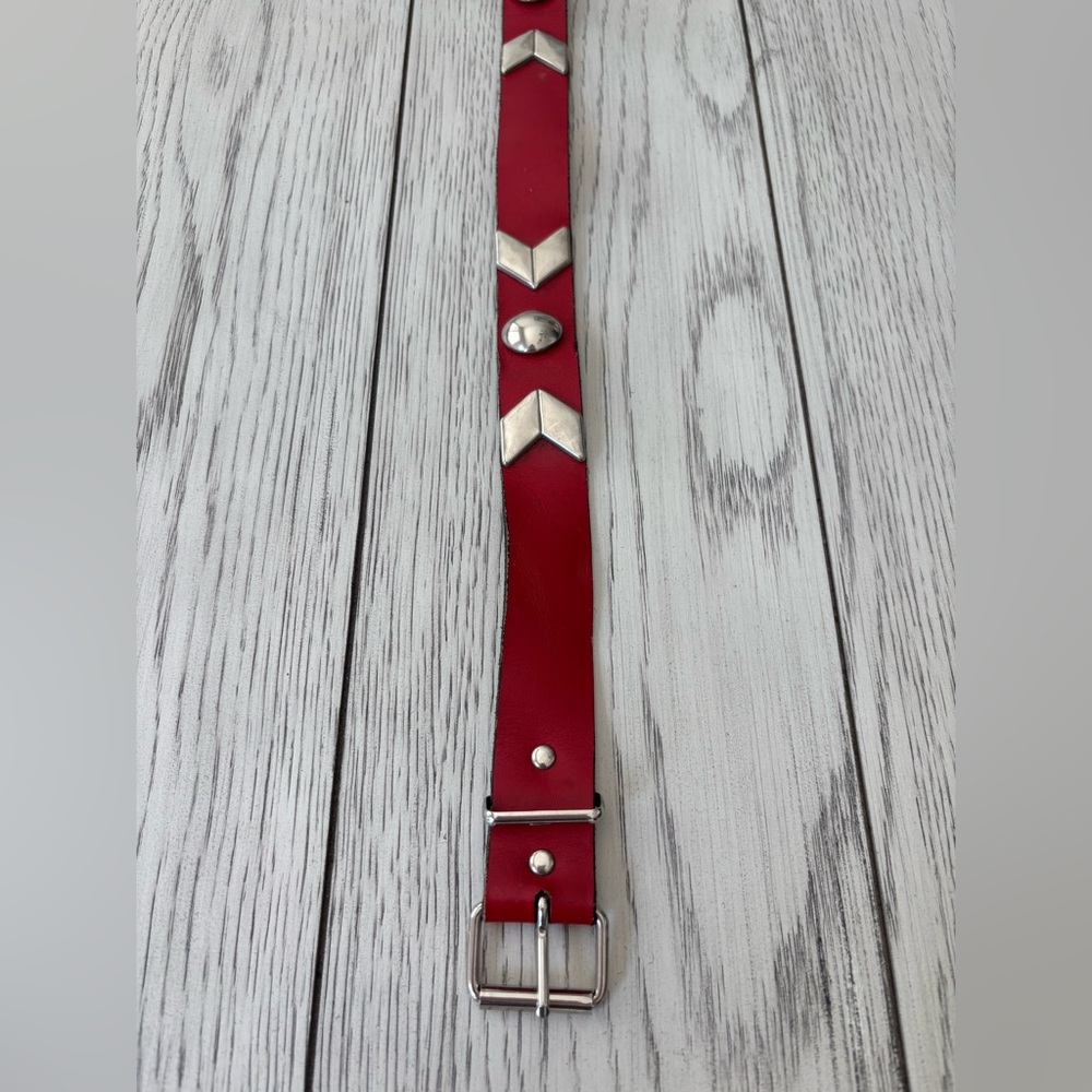 Mabel , vintage leather belt with silver hardware, 35” X 1” , red